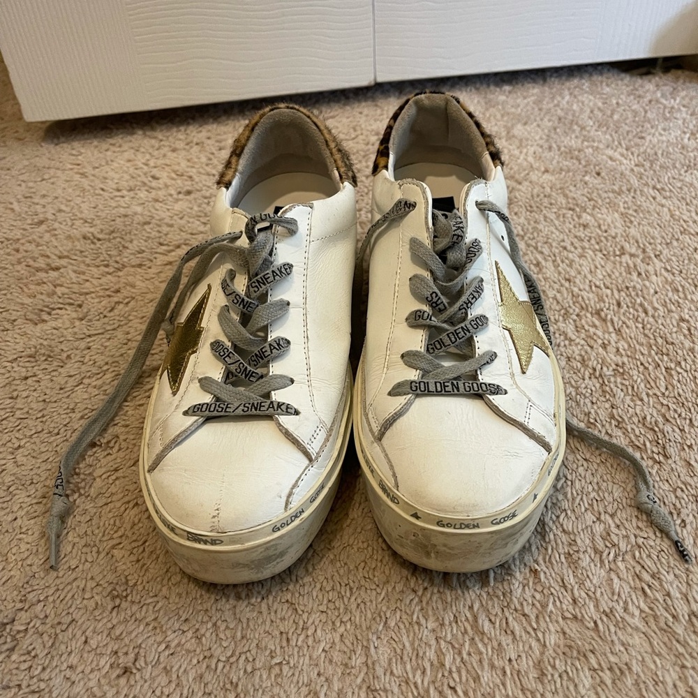 Golden Goose Hi Star size 38/7.5 Gold & Leopard